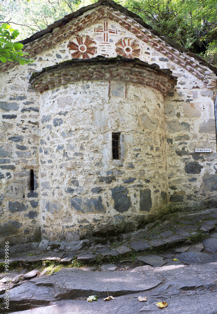 Beautiful exterior architecture details of famous Rila Monastery, Bulgaria