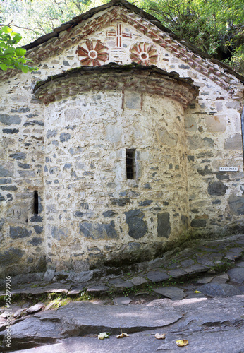 Beautiful exterior architecture details of famous Rila Monastery  Bulgaria