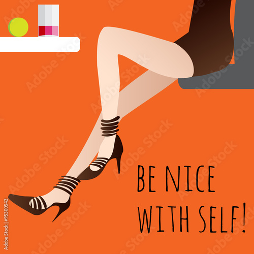 Long legged girl sitting at the table and drink juce
