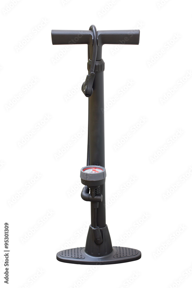 Bicycle inflator with pressure gauge isolated on white. Bicycle inflator with pressure gauge isolated on white.