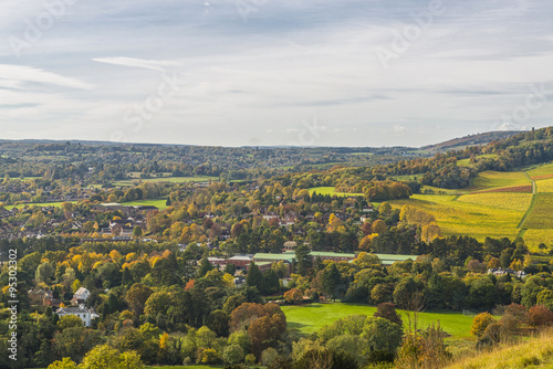 View of English countryside in the fall colors  North Downs in Surrey