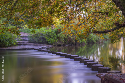 Photography Stepping Stones over the river Mole at the foot of Box Hill, Surrey, UK