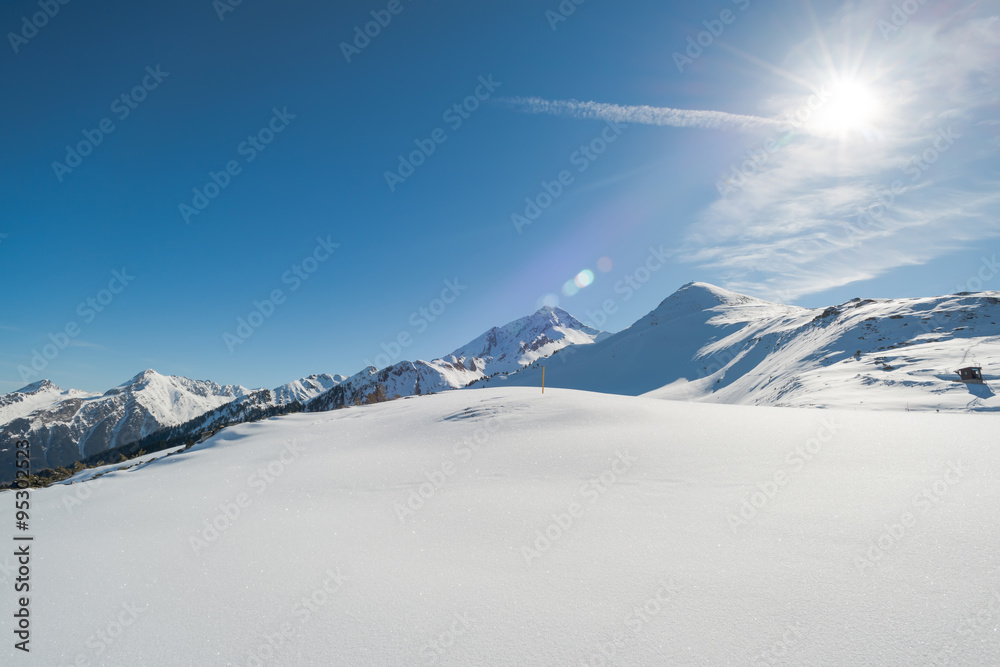 Austrian Alps in the winter, Mayrhofen ski resort - panoramic view