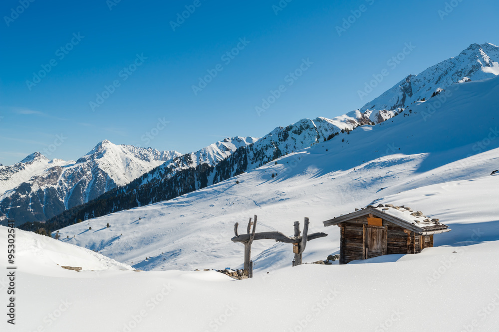 Austrian Alps in the winter, Mayrhofen ski resort - panoramic view