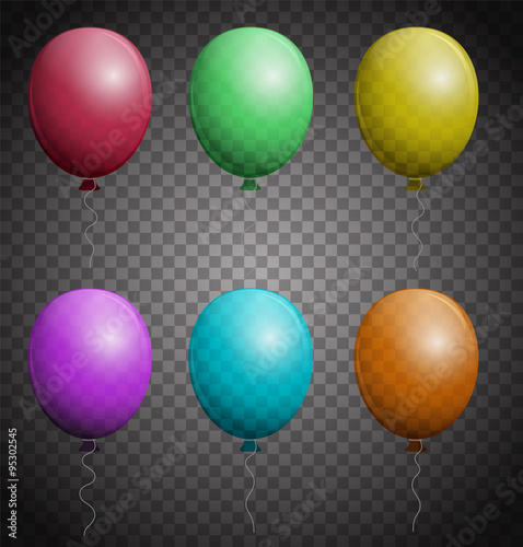 Set of color balloons. Checkered background with multicolored balloons