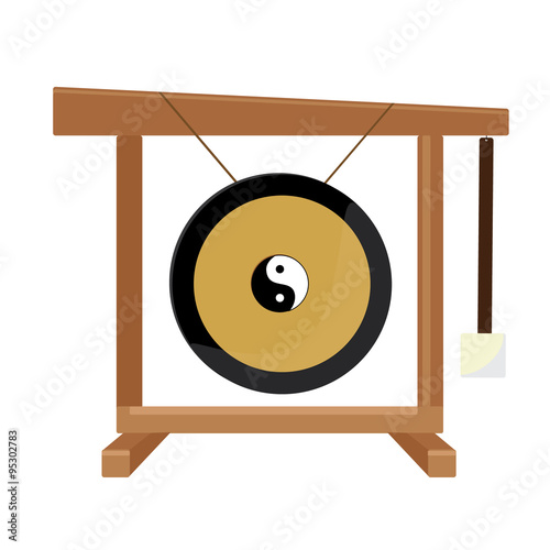Chinese gong with yin and yang symbol,  hammer