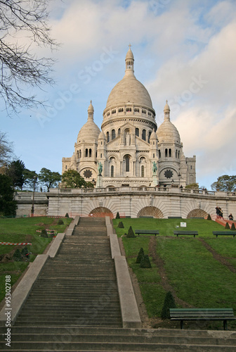 PARIS, FRANCE - NOVEMBER 27, 2009: Stairs to Basilica of the Sacred Heart of Paris (Sacre-Coeur) that is a Roman Catholic church. Located at the Montmartre