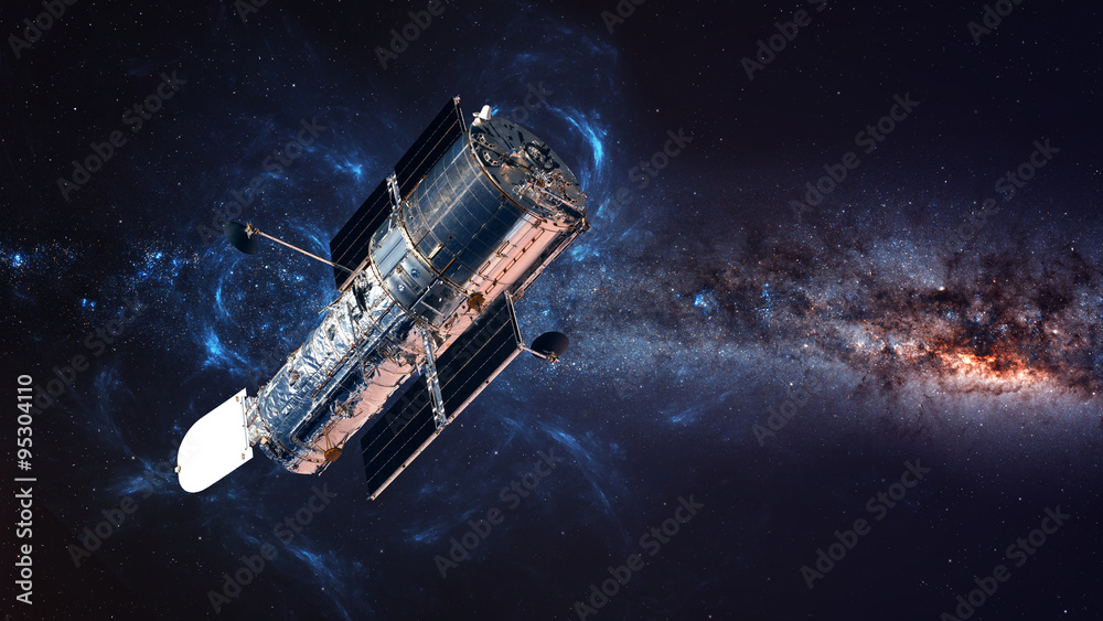 The Hubble Space Telescope in orbit above the Earth. Elements of this image furnished by NASA