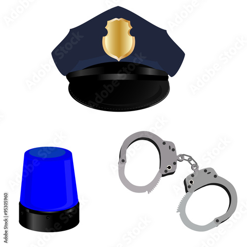 Police hat, light and handcuffs