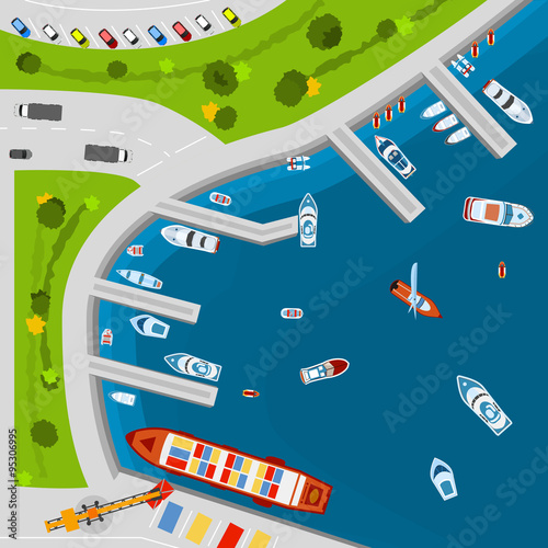Seaside port aerial top view poster