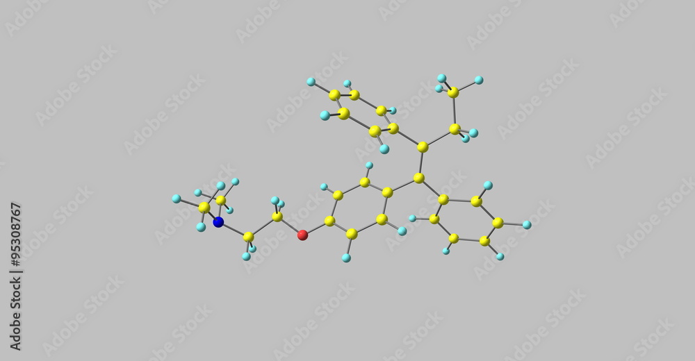 Tamoxifen molecular structure isolated on grey Tamoxifen molecular structure isolated on grey