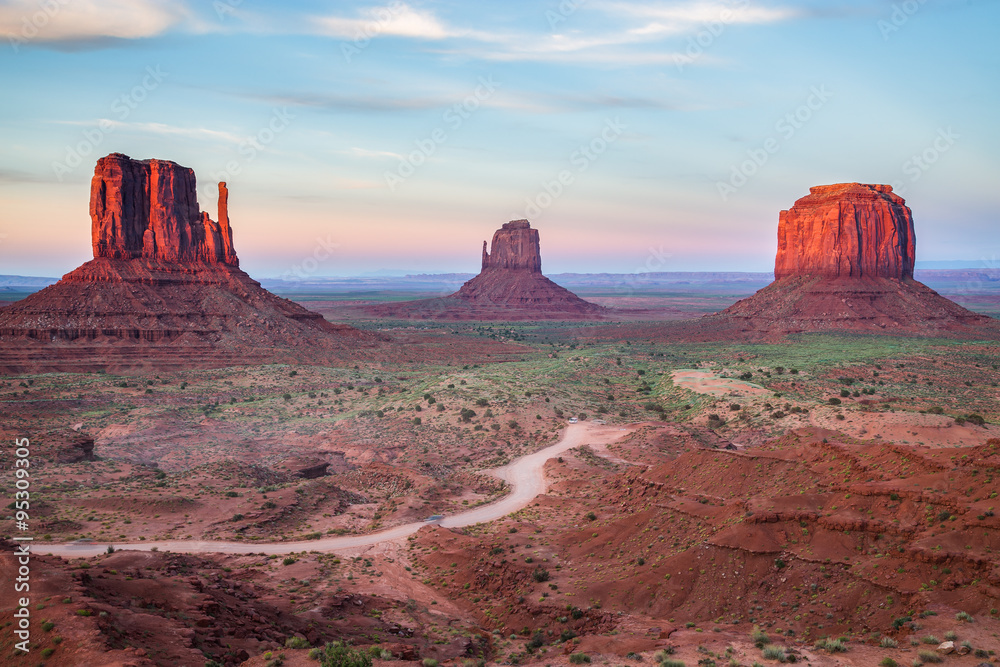 View of the Monument Valley at dusk View of the Monument Valley at dusk