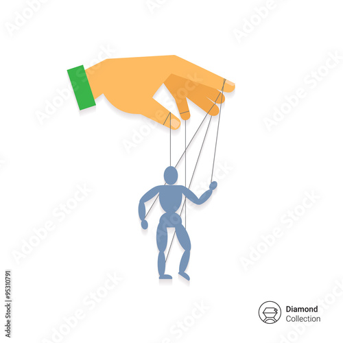 Human hand with marionette puppet