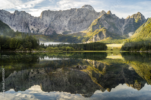 panorama of mountain lake in the Alps