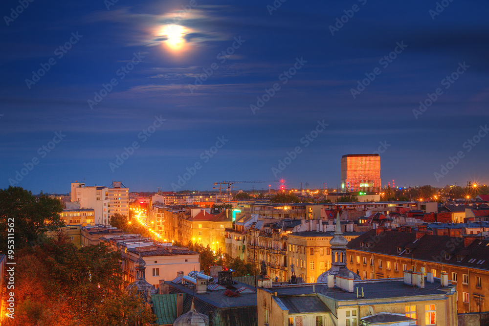 Wrocław widok miasta w świetle księżyca - obrazy, fototapety, plakaty 