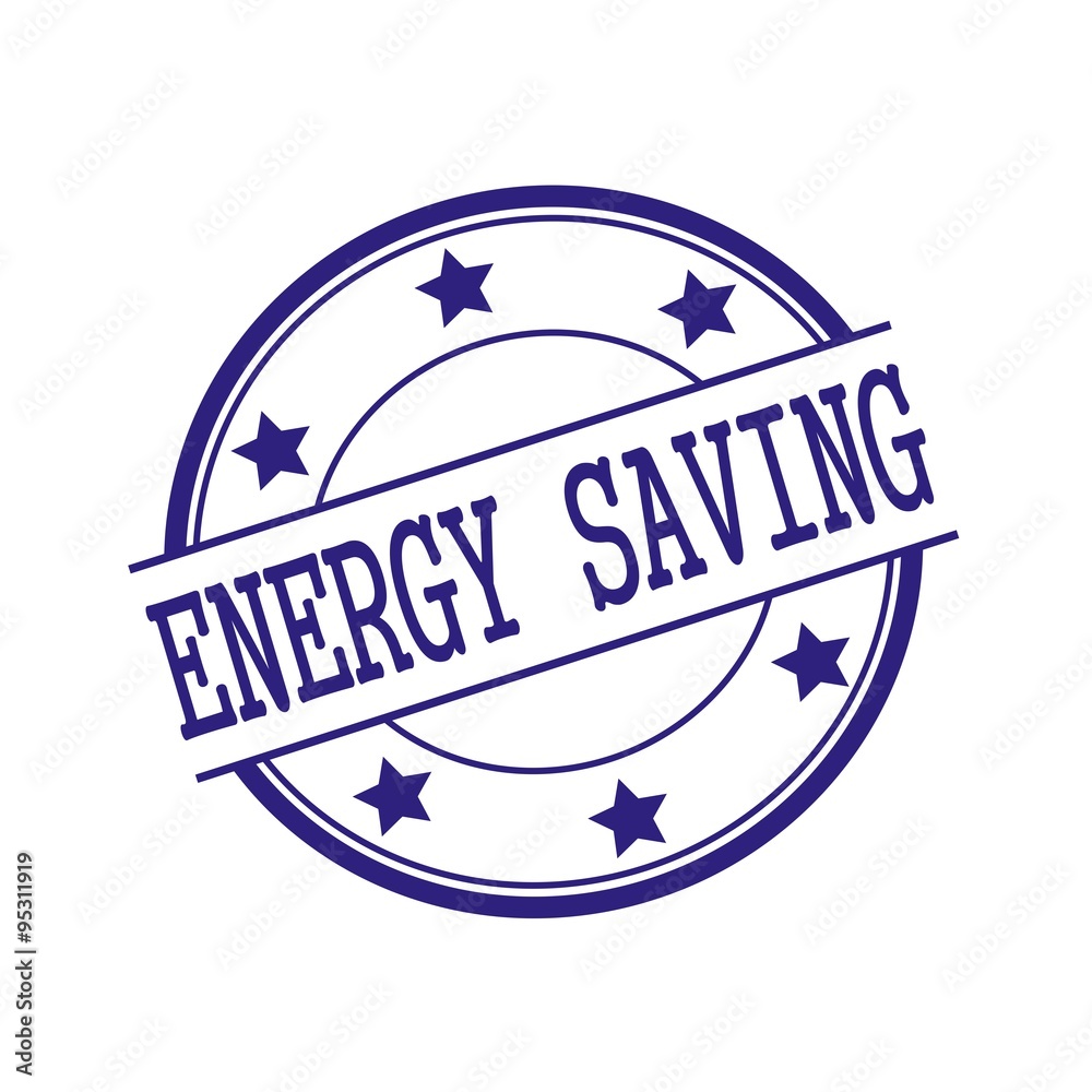 Energy saving Blue-Black stamp text on Blue-Black circle on a white background and star