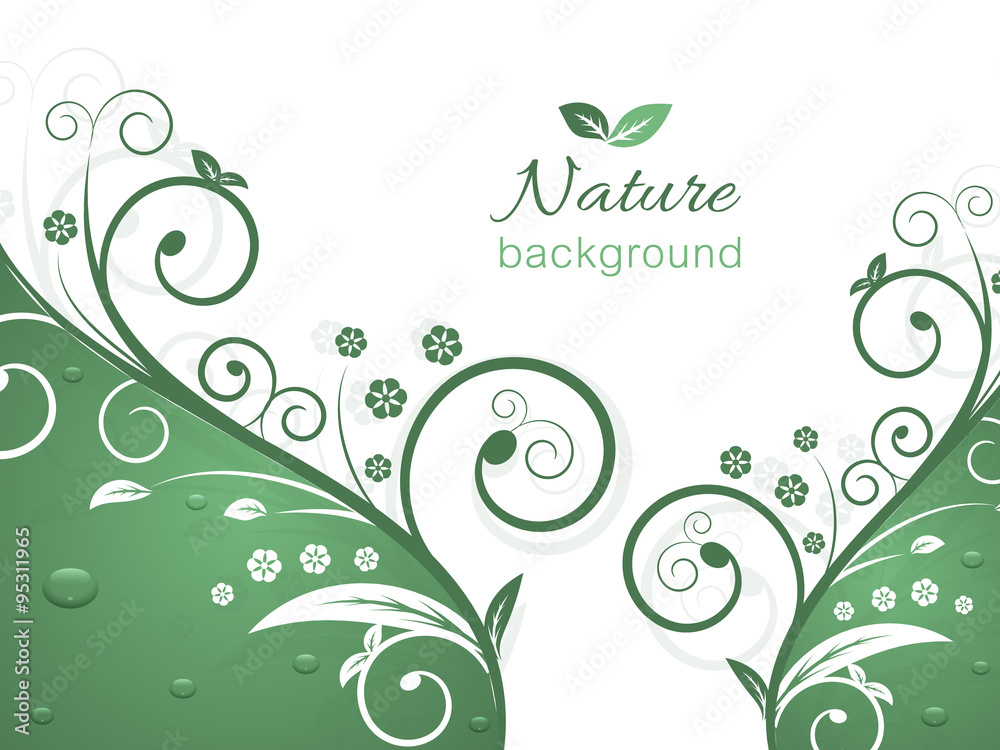 Nature vector background with spiral swirly pattern and water drops. Nature vector background with spiral swirly pattern and water drops.