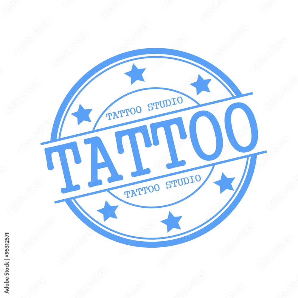 Tattoo Studio blue stamp text on blue circle on a white background and star