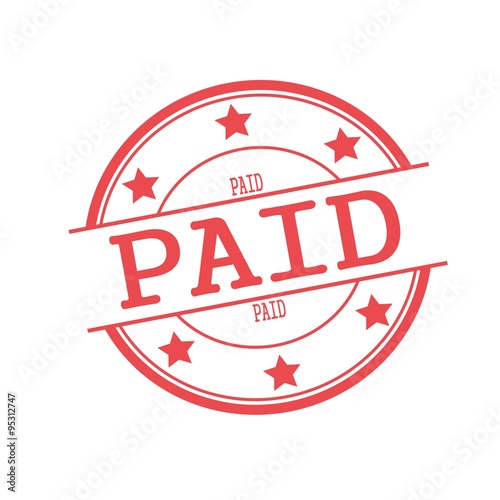 Paid red stamp text on red circle on a white background and star
