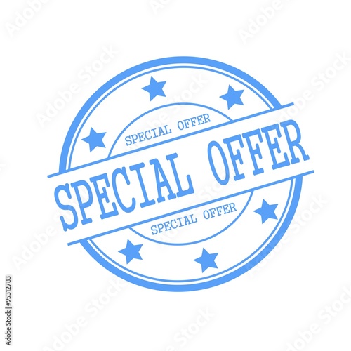 special offer blue stamp text on blue circle on a white background and star