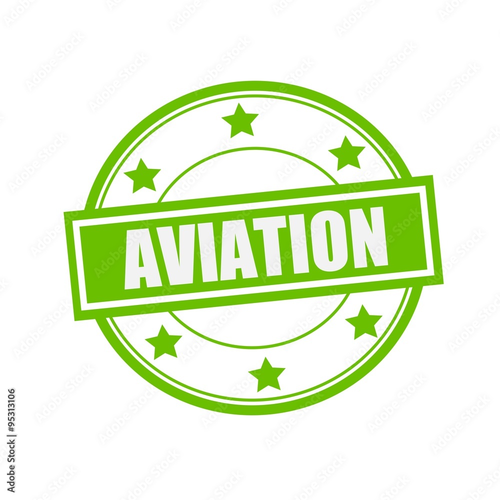 aviation white stamp text on circle on green background and star