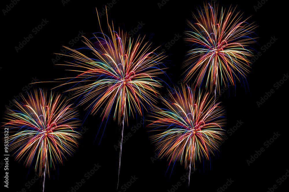 Fireworks over the city celebrate in happy festival.
