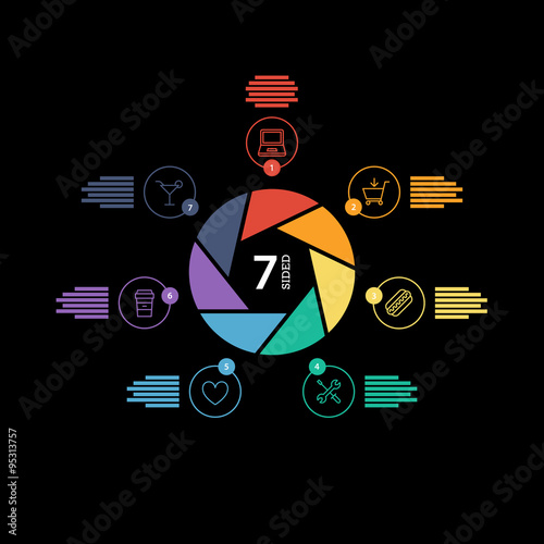 Flat shutter diagram template for your business presentation with text areas and icons. Editable vector infographic graphic design. White background.