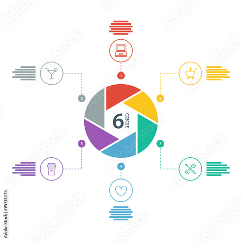 Flat shutter diagram template for your business presentation with text areas and icons. Editable vector infographic graphic design. White background.