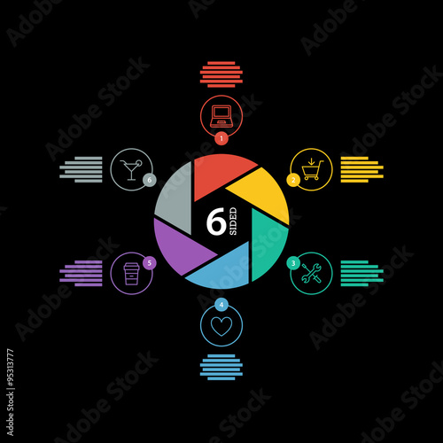 Flat shutter diagram template for your business presentation with text areas and icons. Editable vector infographic graphic design. White background.