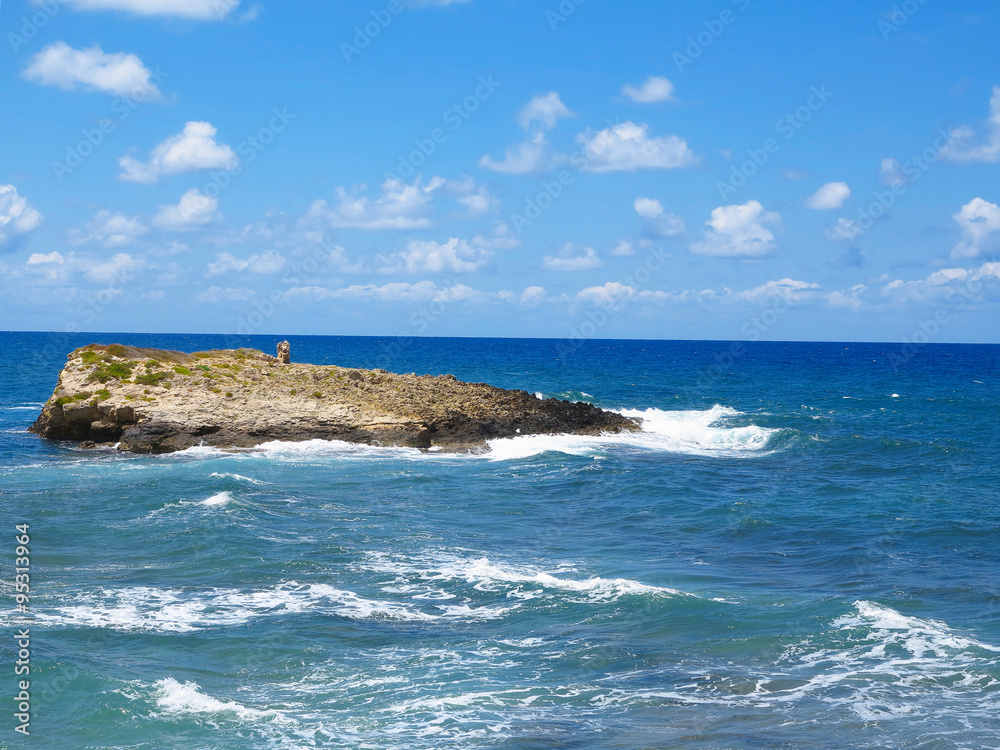 Clear azure sea water landskape and rocks near Crete coast, Gree Clear azure sea water landskape and rocks near Crete coast, Gree