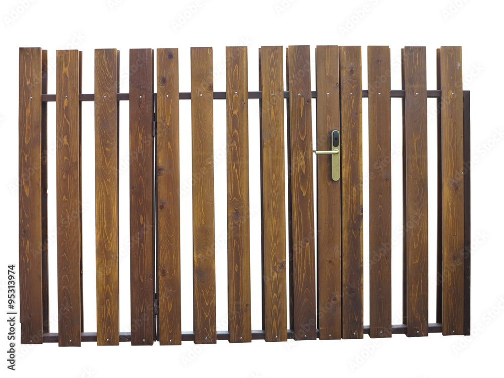Old brown wooden gate with lock isolated over white Old brown wooden gate with lock isolated over white