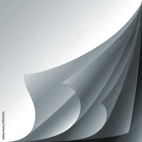 Set of 4 white paper curled corners with realistic shadows