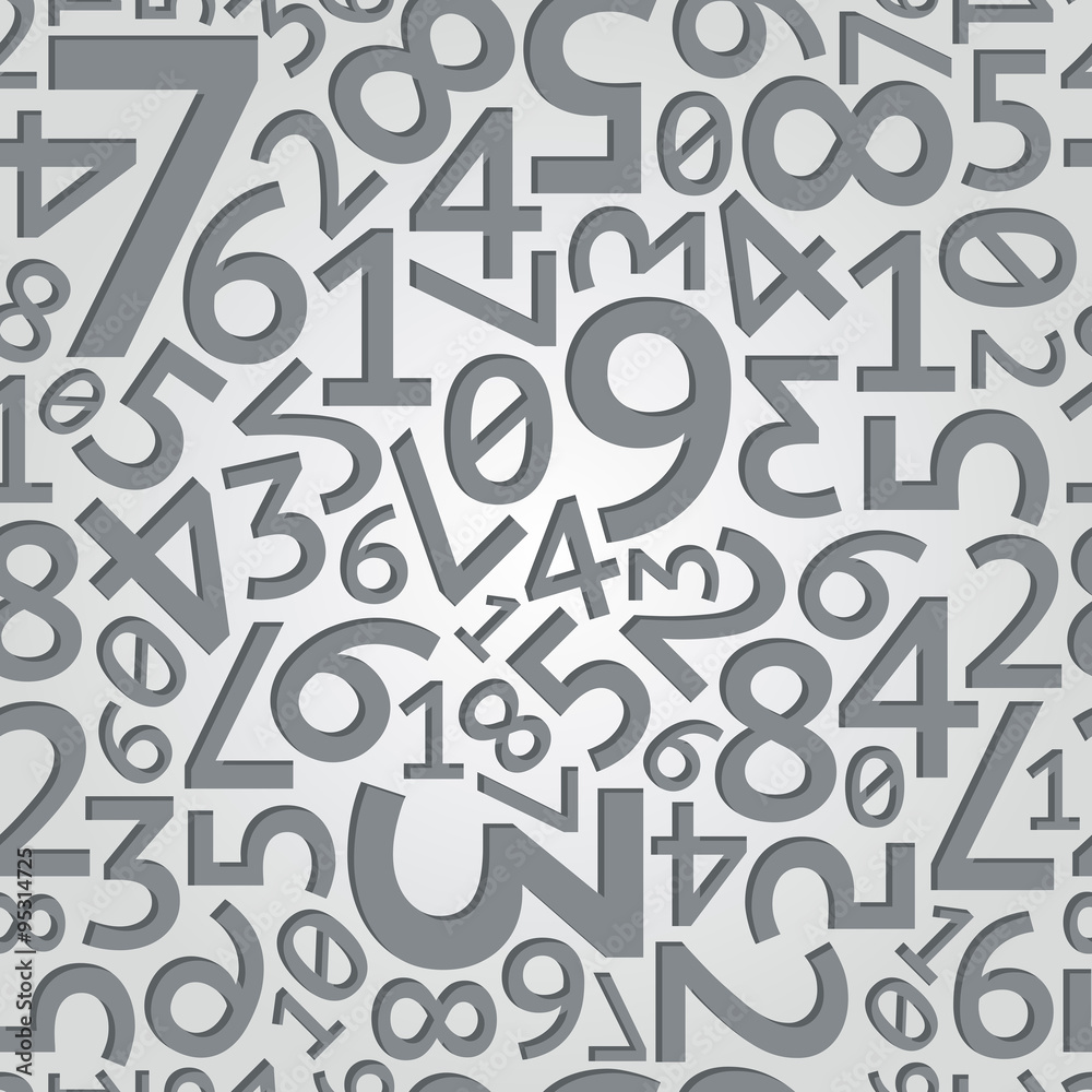 Abstract dark grey random numbers on white background seamless pattern