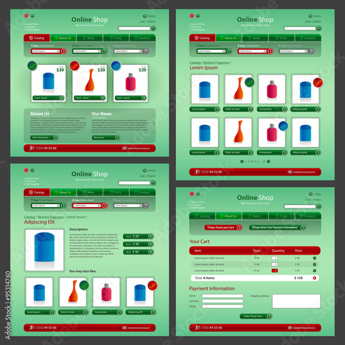 Modern Web 2.0 website perfumery online shop green and red theme