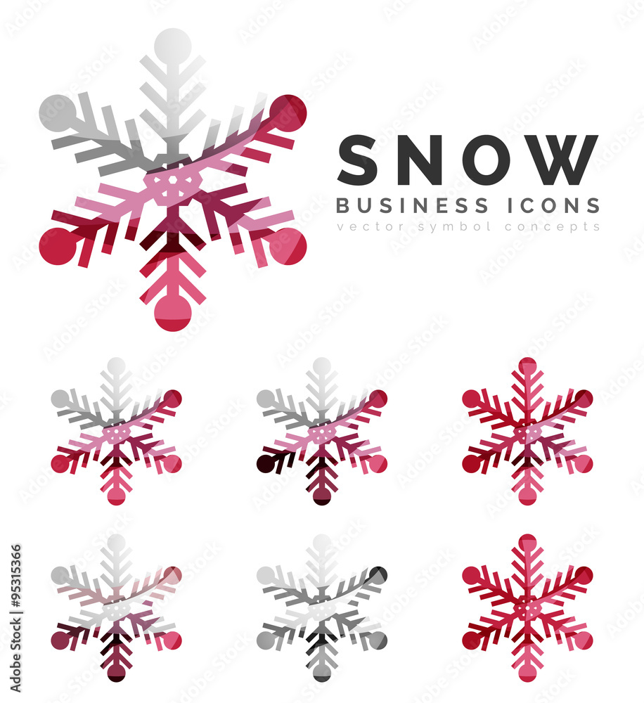 Set of abstract colorful snowflake logo icons, winter concepts, clean modern geometric design Set of abstract colorful snowflake logo icons, winter concepts, clean modern geometric design