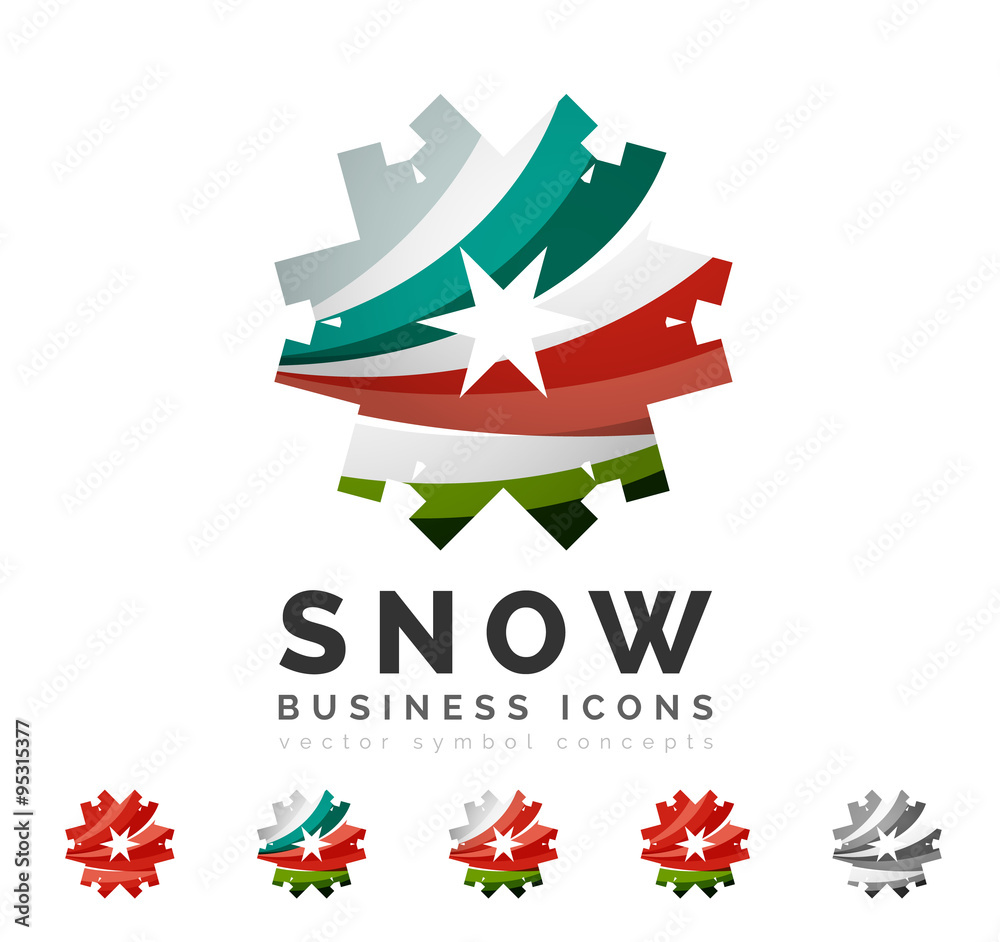 Set of abstract colorful snowflake logo icons, winter concepts, clean modern geometric design Set of abstract colorful snowflake logo icons, winter concepts, clean modern geometric design