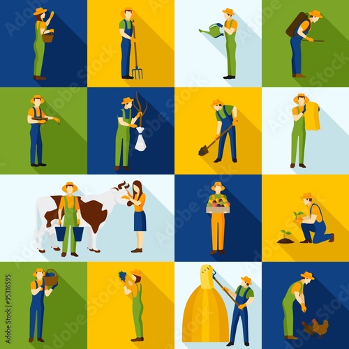  Working  Farmers And Gardeners Color Icons