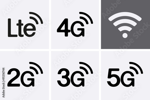 LTE, 2G, 3G, 4G and 5G technology icon symbols photo