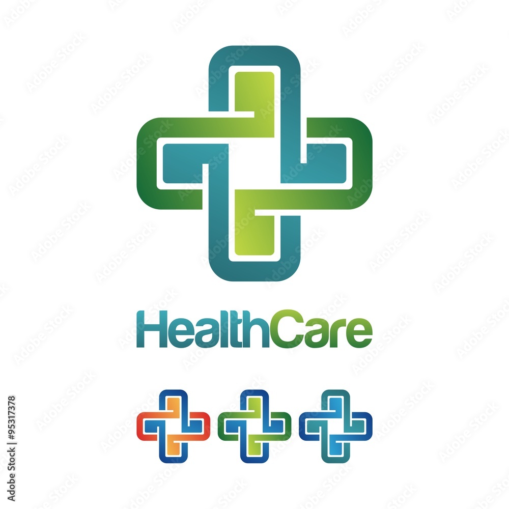 Obraz premium Health Care Cross Hospital Logo Design. Health Wealth Care Logo Template Vector Pulse Cross