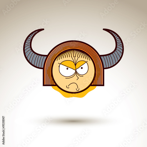 Vector art hand drawn illustration of angry person. Girl tempera