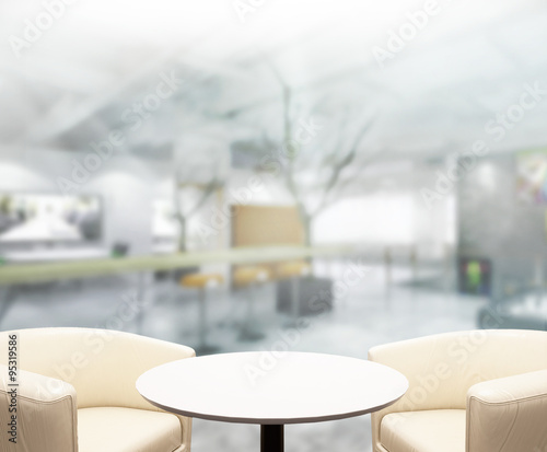 Wood Table Of Blur Background in Office