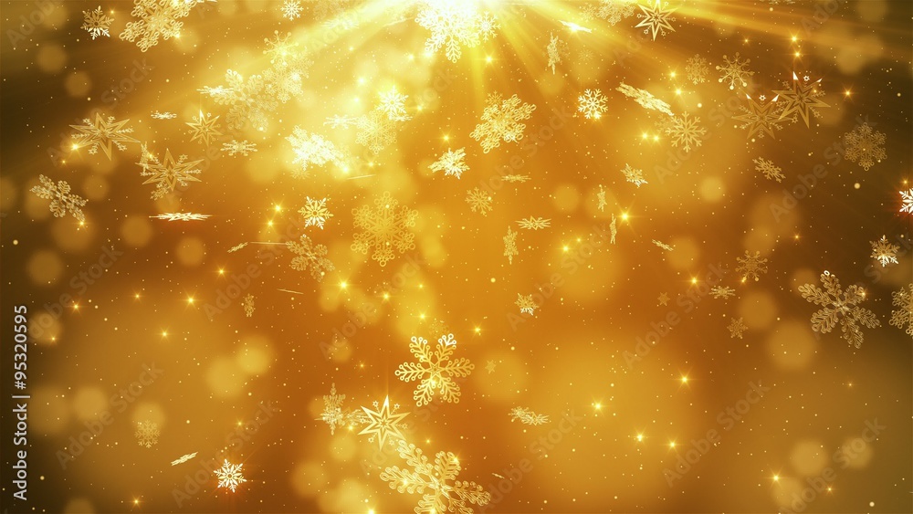 Beautiful falling snowflakes - gold winter background. Beautiful falling snowflakes - gold winter background.