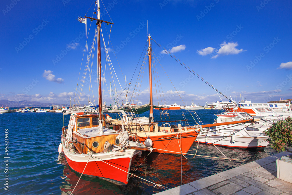 Colorful fishing boats, Naxos island, Cyclades, Greece Colorful fishing boats, Naxos island, Cyclades, Greece