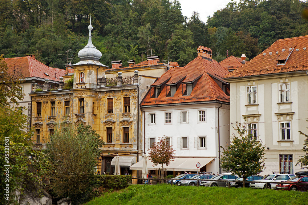 The buildings in Ljubljana, Slovenia.