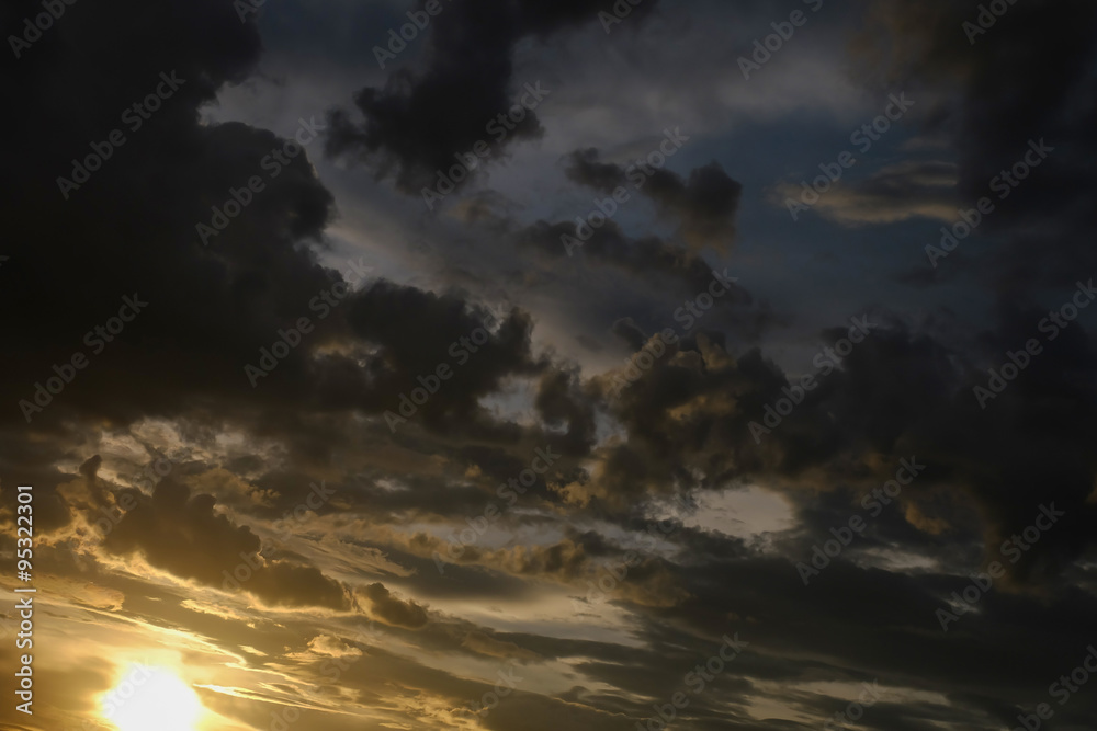 black cloud on sunset dramatic dark sky background