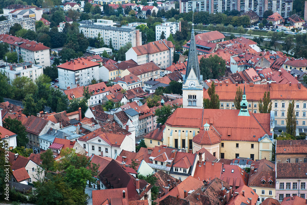 Obraz premium The view of Ljubljana from the hill.