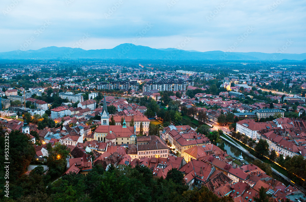 Panoramic view of Ljubljana, Slovenia.