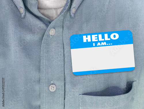 Hello I Am Blank Name Tag Sticker Blue Shirt