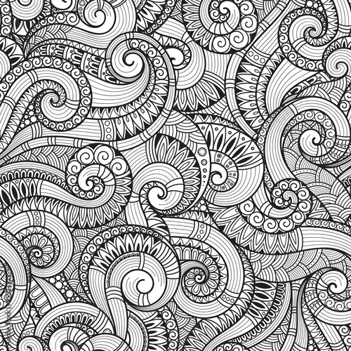 Seamless black and white abstract hand-drawn pattern, waves back photo