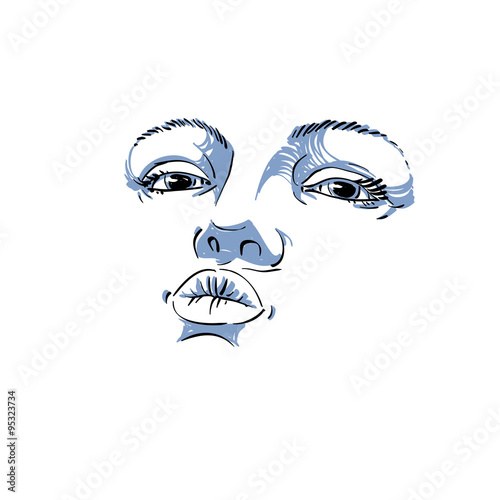 Black and white illustration of lady face, delicate visage features